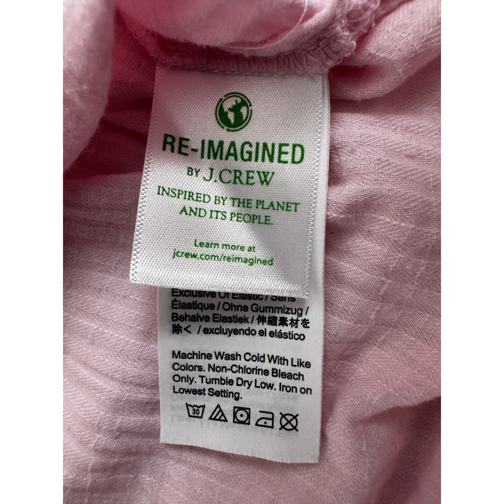 J. Crew Blouse 1/2 Button Popover Pink Ruffle Smocked Crinkle Gauze Size Medium - Picture 13 of 14